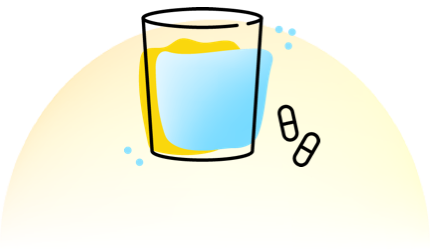 Glass of water and pills icon